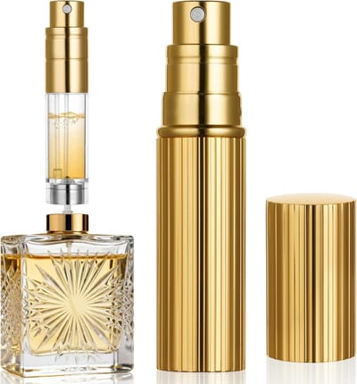 Lege parfumverstuiver, 5 ml, leeg, navulbaar, lege parfumfles, draagbaar, mini-flesje voor reizen, dames en heren, voor handtas, tas (goud)