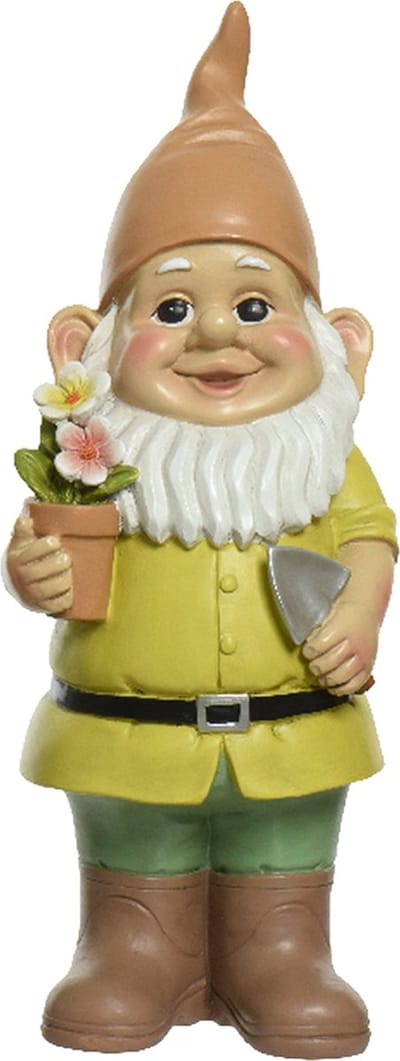 Decoris tuinkabouter met plantje - kunststeen - H29 cm