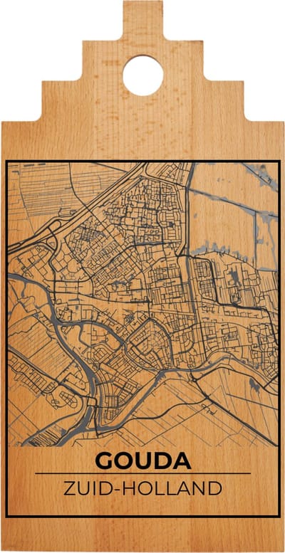 JM Woods - Borrelplank - Serveerplank - Hapjesplank - Kaasplank - Plattegrond - GOUDA - Gepersonaliseerd - Cadeau tip!