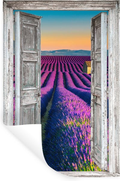 Muurstickers - Sticker Folie - Lavendel - Zomer - Doorkijk - Bloemen - 20x30 cm - Plakfolie - Muurstickers Kinderkamer - Zelfklevend Behang - Zelfklevend behangpapier - Stickerfolie