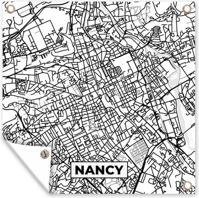 Tuin poster Stadskaart - Plattegrond - Nancy - Kaart - Frankrijk - Zwart wit - 200x200 cm - Tuindoek