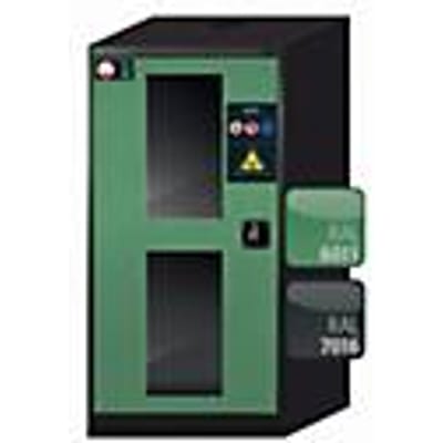 asecos CS-CLASSIC-G chemische voorraadkast, scharnierende deur met glazen uitsparing, links scharnier, reseda groen front, B 545 x D 520 x H 1105 mm