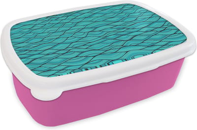 Broodtrommel Roze - Lunchbox - Brooddoos - Zee - Japan - Blauw - Patronen - 18x12x6 cm - Kinderen - Meisje