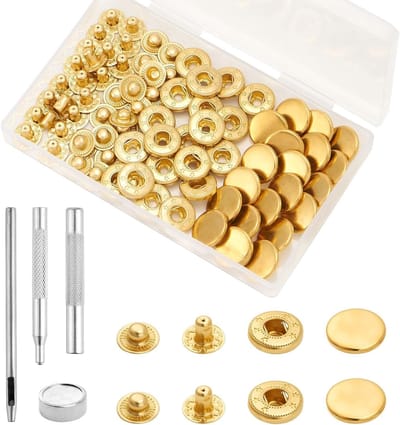 20-delige Set Leren Drukknopen, Drukknoppen met Montage Gereedschap, 15 mm M