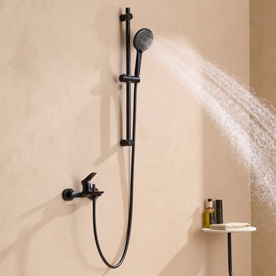 Auralum Max opbouw badkraan met handdouche complete set - badmengkraan met 3 Functies Douchekop - RVS - 70 cm verstelbare Glijstang - twee-knop bediening complete set - Mat Zwart