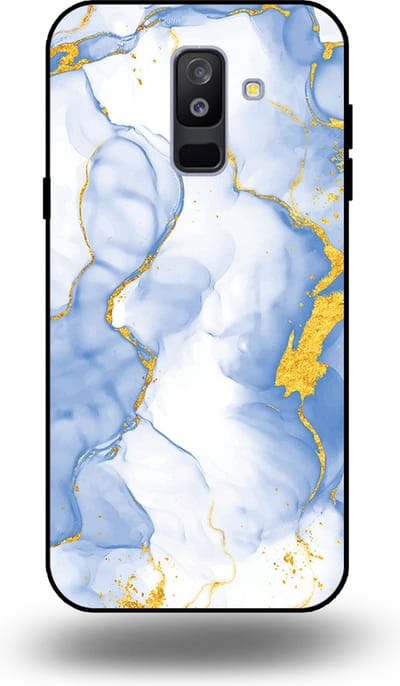 Smartphonica Telefoonhoesje Geschikt voor Samsung Galaxy A6 Plus 2018 met Lichtblauw Goud Marmer Opdruk - TPU Backcover Case Lightblue Gold Marble Design geschikt voor Samsung Galaxy A6 Plus 2018