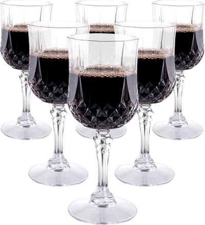 alpina Plastic Wijnglazen Set 6 Stuks - Kunststof Wijn Glazen 200ml - Wijnglas met Kristaleffect - Plastic Bekers - Geschikt voor Fris, Rode en Witte Wijn - Hand Afwasbaar - Transparant