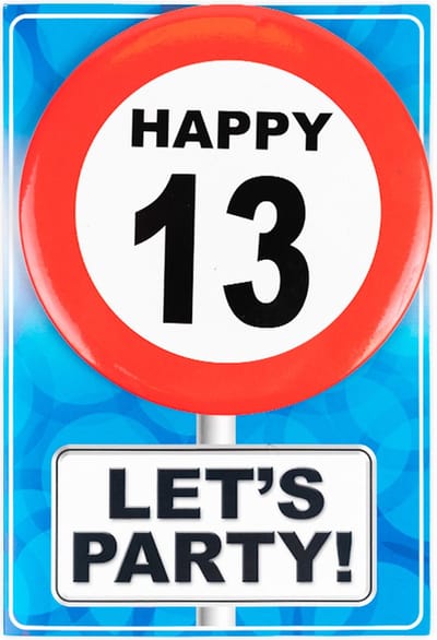 Verjaardagkaart met button | Verkeersbord | Happy 13
