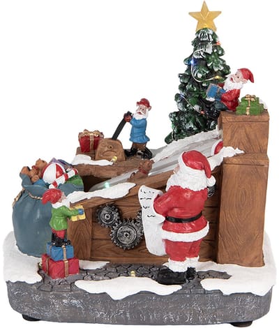Clayre & Eef Kerstdecoratie met LED-verlichting en muziek Kerstman LED 20x16x20 cm / 3xAA Bruin Kunststof