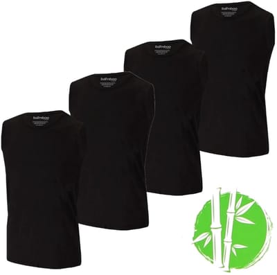 Apollo heren mouwloos shirts Bamboo - ronde hals - 4-pack - maat L - zwart