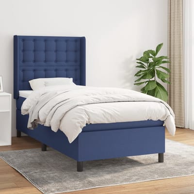 vidaXL - Boxspring - met - matras - stof - blauw - 80x200 - cm