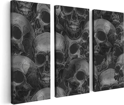Artaza Canvas Schilderij Drieluik Schedels - Doodshoofden - Doodskoppen - 120x80 - Foto Op Canvas - Canvas Print