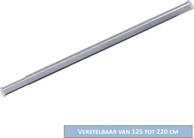 AquaVive Douchestang Verstelbaar 125-220 cm – Ovale Klemstang – Chroom – Roestvrij Aluminium – Geschikt voor Douchegordijnen