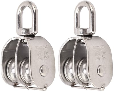 Dailygoods- Takels 150 kg draagvermogen - Dubbele rol - Roestvrij staal - Draaibaar - Hefwiel - Duurzaam en robuust - Katrol