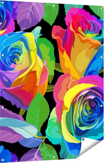 Gards Tuinposter Kleurrijke Rozen - Bloemen - Abstract - 90x120 cm - Tuindoek - Tuindecoratie - Wanddecoratie buiten - Tuinschilderij