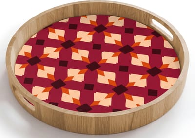Dienblad rond 40x40 cm - Schootdienblad hout - Retro - Patroon - Kleurrijk - Borrelplank rechthoek - Plateau houten dienbladen