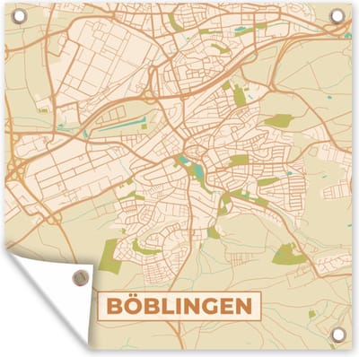 Tuin poster Böblingen - Plattegrond - Vintage - Kaart - Stadskaart - 200x200 cm - Tuindoek