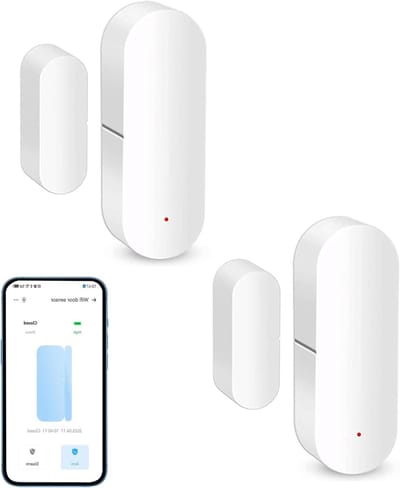 Slimme Wi-Fi Deursensor: Draadloze deurcontactsensor voor thuisveiligheid, met directe app-meldingen, compatibel met spraakassistenten zoals Alexa en Google Assistant (set van 2)