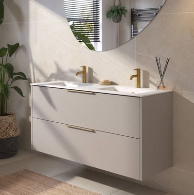 Saqu Lima Badkamermeubel Set - 121x46 cm - Voorgemonteerd - Mat Greige - Wastafelmeubel - Badmeubel