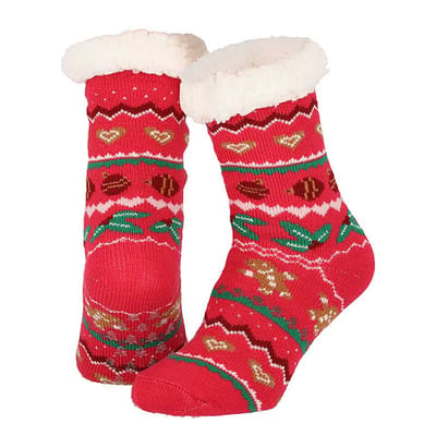 Morethansocks - Huissokken kerst dames - One size - Red - Fluffy sokken kerst - anti slip sokken kerst - Huissloffen kerst - kerstsokken dames
