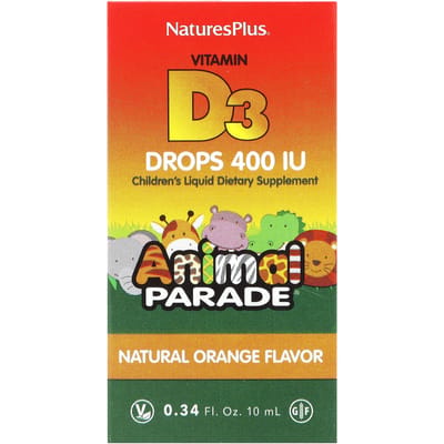 Natures Plus- Animal Parade, Vitamine D3 Druppels, Natuurlijke Sinaasappel, 400 IE, 0,34 fl oz (10 ml)