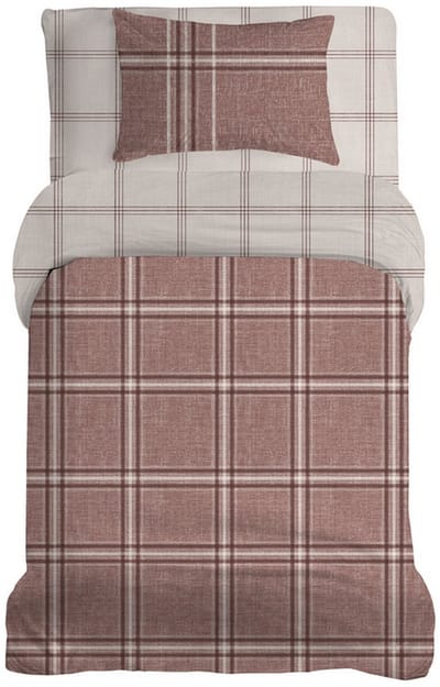 LINNICK Dekbedovertrek Katoen Renforcé Capella - Brown - Dekbedovertrek 140x200/220cm - 100% Katoen - Eenpersoons - Dekbedovertrekken - Geruit Dekbedovertrek