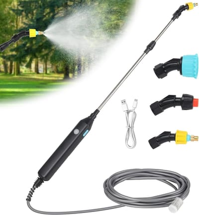Dailygoods - Elektrische plantensproeier, accu-drukspuit met 3 verstelbare sproeiers en 5 m slang, oplaadbare en draagbare sproeistaaf, elektrische drukspuit, voor tuin, binnenplaats, gazon, onkruid (3,7 V)