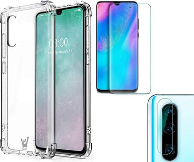 Hoesje geschikt voor Huawei P30 - Transparant Shock Proof Siliconen Case + Screenprotector + Camera Protector