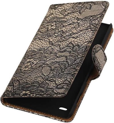 Lace Bookstyle Wallet Case Hoesjes Geschikt voor Sony Xperia C4 Zwart