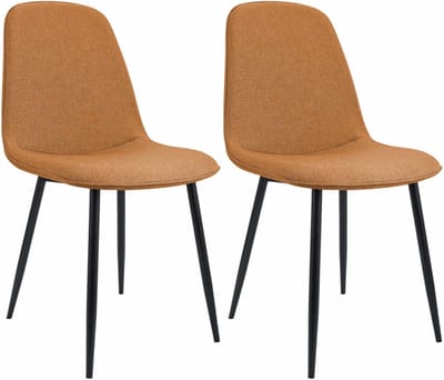 CLP Maryam Set van 2 eetkamerstoelen - klassiek - met rugleuning - zwart metalen frame - belastbaar tot 150 kg - Stof/oranje