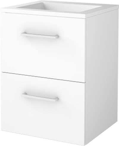 Basic Start 46 badmeubelset met wastafelonderkast met grepen, 2 lades en acryl wastafel zonder kraangaten 50 x 46 cm, ice white