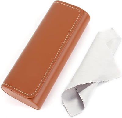Premium Leren Brilhouder in Elegant Zwart, Harde Case met Microfiber Doek, Ideaal voor Reizen en Dagelijks Gebruik, Geschikt voor Mannen en Vrouwen, Bruin, One Size