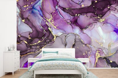 Behang - Fotobehang Marmer - Roze - Paars - Gold - Breedte 390 cm x hoogte 260 cm