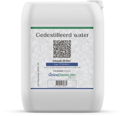 OnlinOnline chemicalien – Gedestilleerd Water – 20 L – Accu Water – Strijkwater – Zuiver en Veelzijdig
