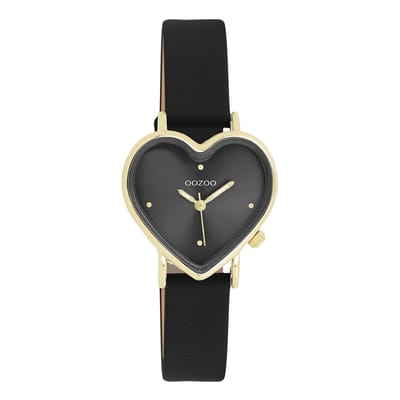 OOZOO Timepieces - Goudkleurige OOZOO horloge met zwarte leren band - C11452