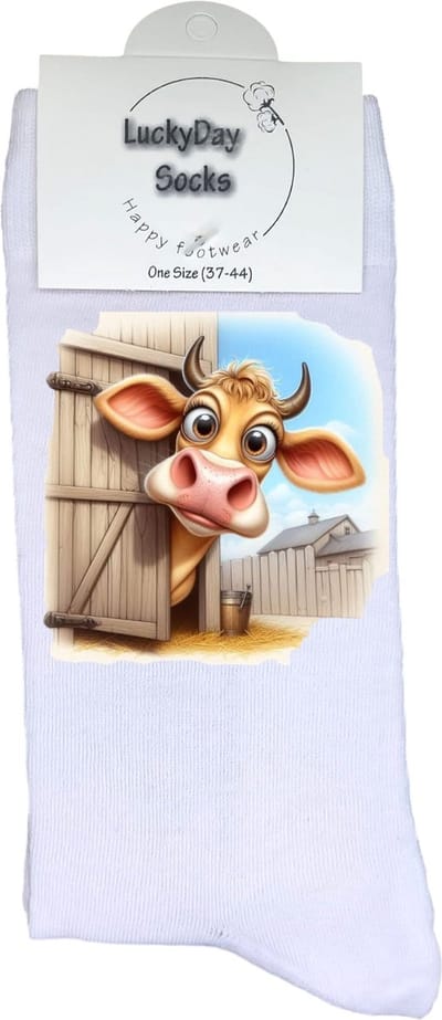 Koe - Opkikker - Grappige sokken - Valentijns cadeau - Verjaardag cadeau - Grappig - Bruine koe - Leuke sokken - Vrolijke sokken - Kleurrijk - Schattig - Kerst Sokken - Vaderdag - Moederdag - Kerstcadeau - Socks die Happy maken - 37-44