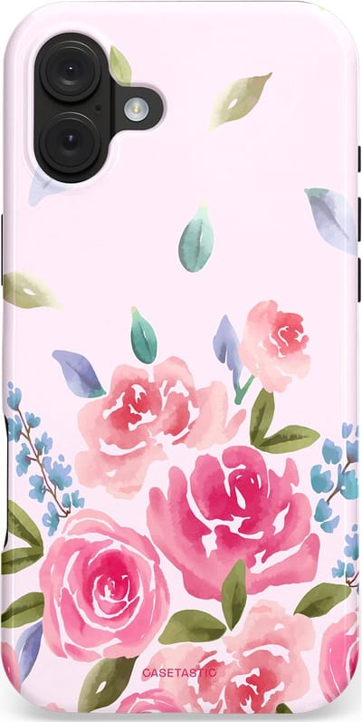 Casetastic hoesje geschikt voor Apple iPhone 16 Plus - MagSafe - Dubbellaagse bescherming - Aquarel Bloesem - Fashion Case - Lichtroze Lila Saliegroen