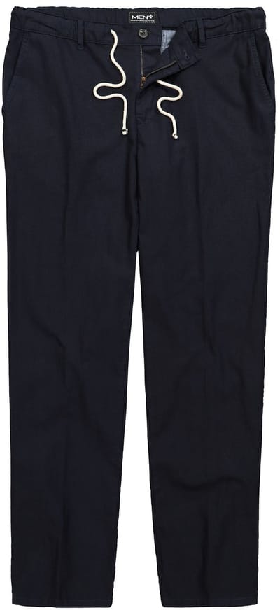 Men Plus - Heren - Linnenmix-broek relaxed fit elastische tailleband - Navy blauw - Maat 54