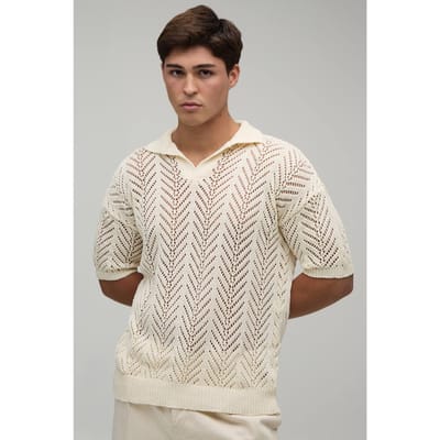 Polo Met Ontspannen Pasvorm En Open Stekenpatroon | Ecru | Size XS