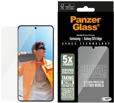 PanzerGlass Screenprotector geschikt voor Samsung Galaxy S25 Edge Glazen | PanzerGlass Ceramic Screenprotector - Case Friendly