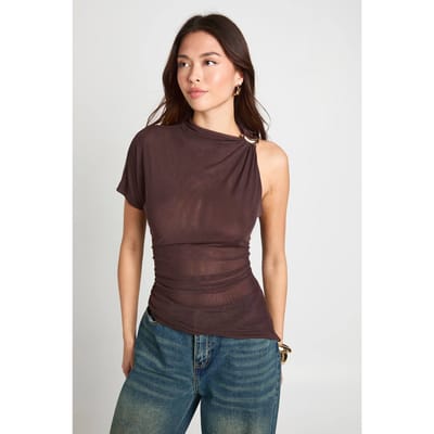 boohoo Dames Asymmetrische Top met Schouderdetail | Chocolate | Maat: 6