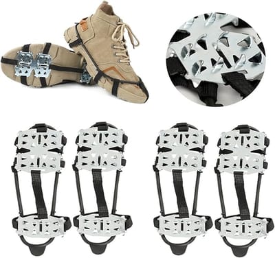 Stijgijzers met 24 tanden voor buiten, eenvoudige stijgijzers, antislip schoenhoezen, schoenklauwen, sneeuw- en winterschoenspikes, bescherming voor wandelen en trekken, zwart [Maat L, geschikt voor schoenmaten 40-45]