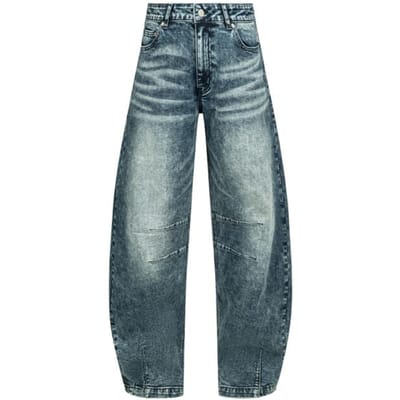 R.E.D. Rock-Engineered Design Blauwe jeans in barrel fit met borduursel en patch van imitatieleer - Dames - W27L30