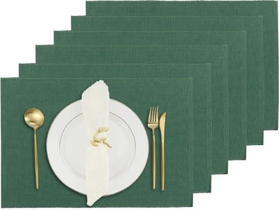 Keukentafelmatten Set - Eettafelonderleggers - Tafeldecoratie - Omkeerbaar Katoen - 6 Stuks 13x19" - Bladgroen