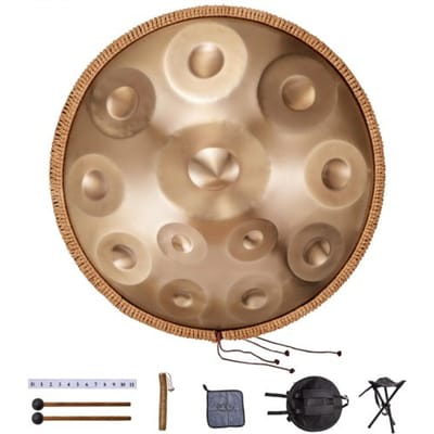 VEVOR Handpan, 55 cm, 12 noten, D mineur handtrommel, druminstrument met mallets, 440 Hz handpanstandaard en draagtas, helende klanktrommel van staal, percussie-instrumenten voor volwassenen en beginners