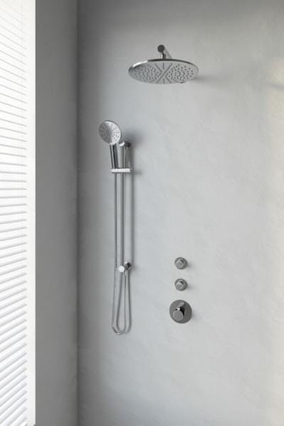 Brauer Chrome Edition thermostatische inbouw regendouche SET 20 met 30 cm douchekop en rechte muurarm en 3-standen handdouche en doucheslang en geïntegreerde glijstang chroom