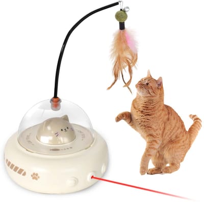 Ynkkvre - Kattenspeelgoed - Kattenveer - Kattenhengel - Hengel - 360° Rotatie + Intelligent Sensortechnologie - 1 Stuk - Voor Katten Van Alle Leeftijden + Melkachtige Currytint