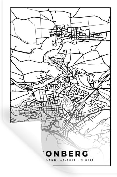 Muurstickers - Sticker Folie - Leonberg - Plattegrond - Kaart - Stadskaart - 20x30 cm - Plakfolie - Muurstickers Kinderkamer - Zelfklevend Behang - Zelfklevend behangpapier - Stickerfolie