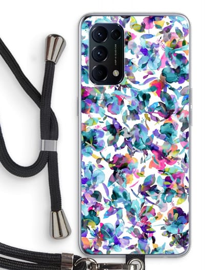 Case Company® - Hoesje met koord geschikt voor Oppo Find X3 Lite hoesje met Koord - Hibiscus Flowers - Telefoonhoesje met Zwart Koord - Bescherming aan alle Kanten en Over de Schermrand