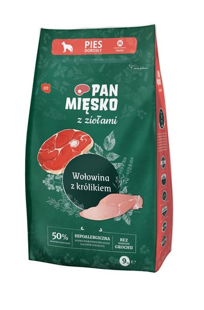 Pan Mięsko - Hondenvoer - Rund met Konijn - 9 kg - Voor Middelgrote Rassen (10-25 kg) - Graanvrij & Hypoallergeen